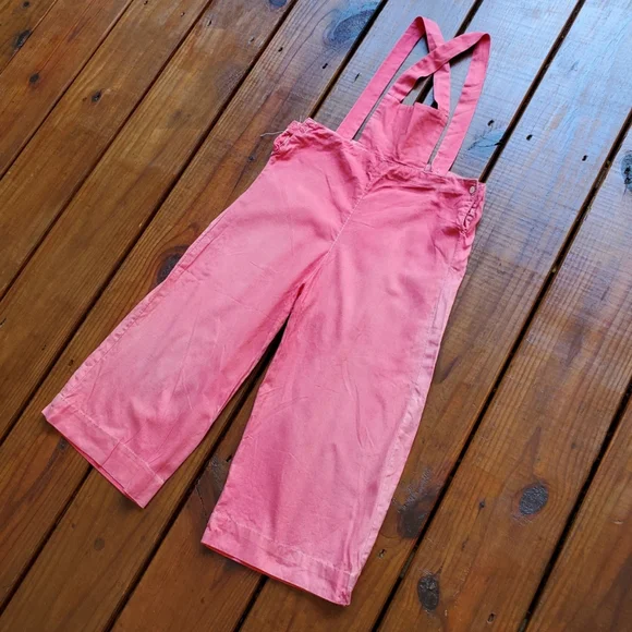 True vintage antique 1930's 30's baby toddler little girls pink overalls